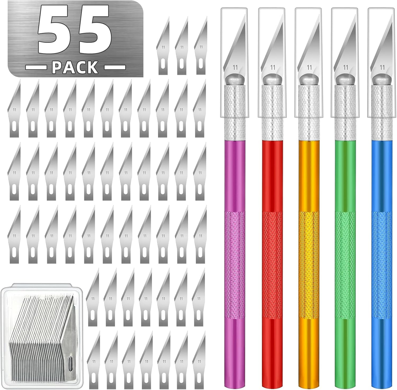 55 Pack Exacto Knife, Hobby Knife Set with 5 Craft Knives and 50 Precision Knife