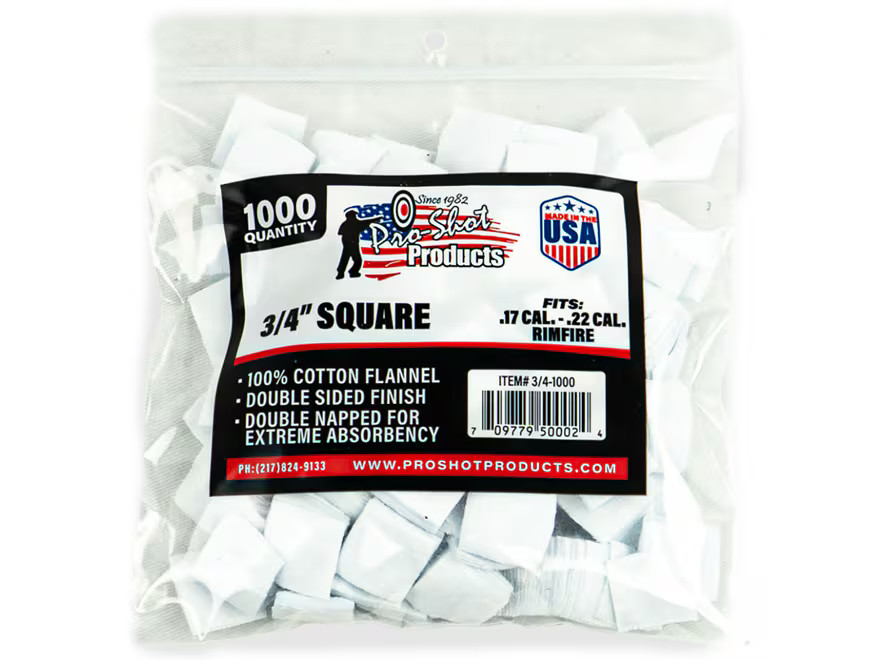 Pro-Shot Gun Cleaning Patches 17 to 22 Caliber Square Cotton 1000PK