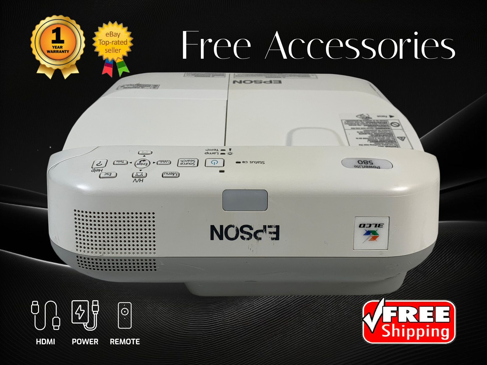 Epson PowerLite 580 3LCD Projector 3200 Lumens iProjection App + 1 Year Warranty