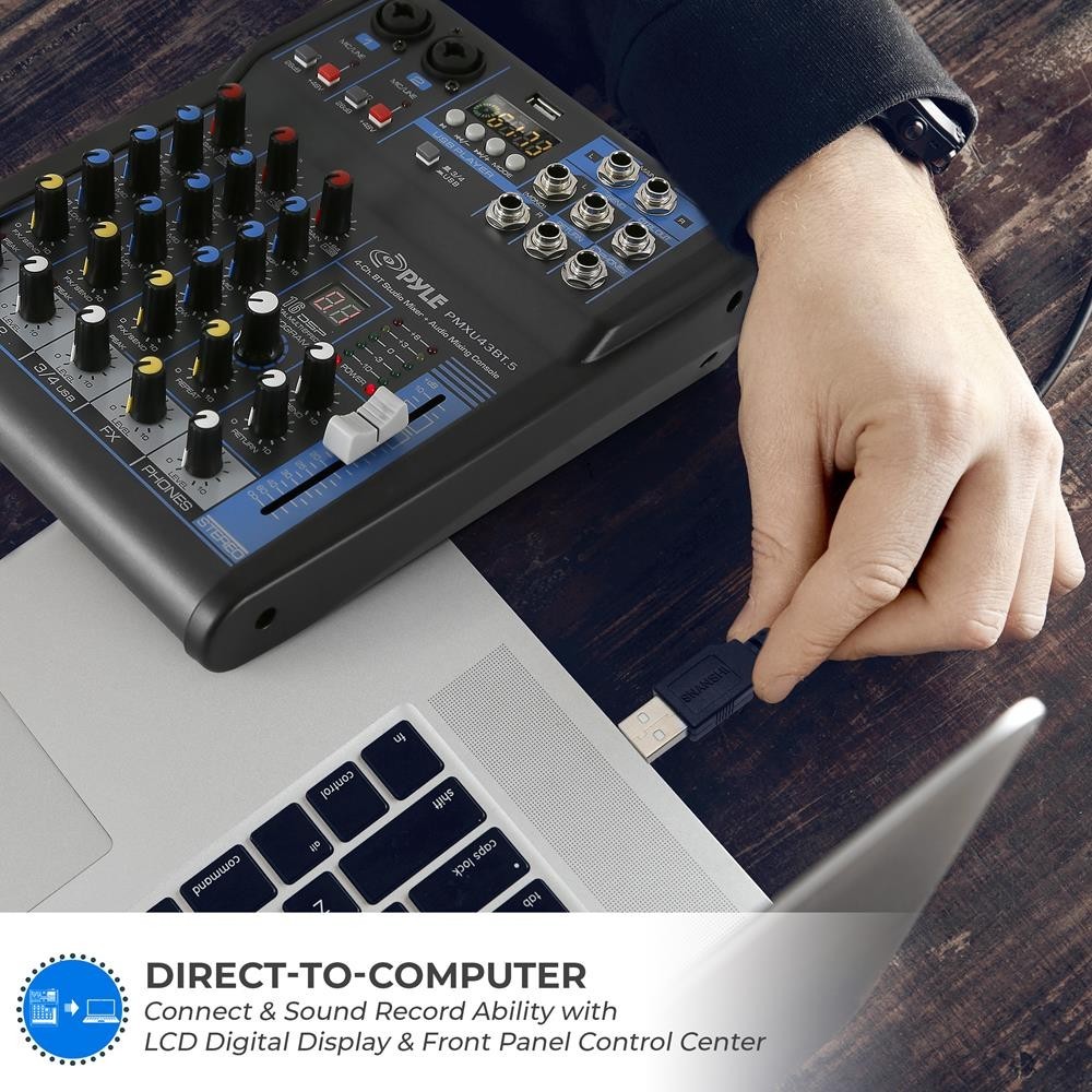 Pyle 4-Ch. Bluetooth Studio Mixer - DJ Controller Audio Mixing Console System