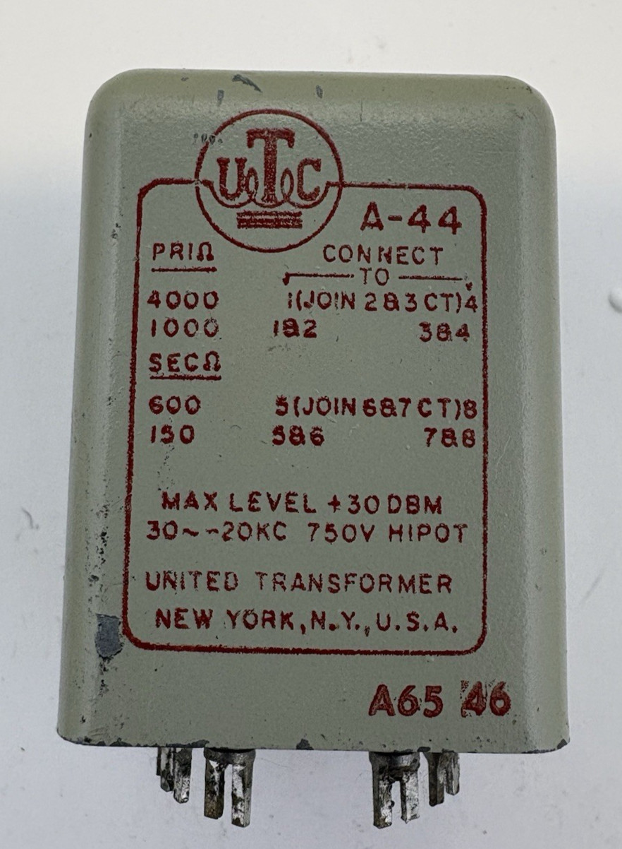 UTC A-44 Vintage Audio Transformer 4000/1000Ω to 600/150Ω Line Matching