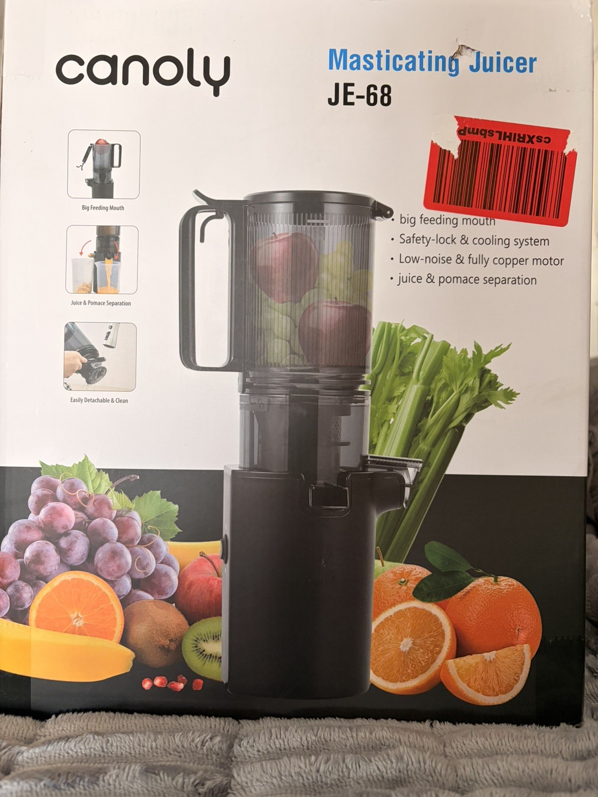 Canoly Masticating Juicer Reversible Feed Chute For Fruits And Vegetables