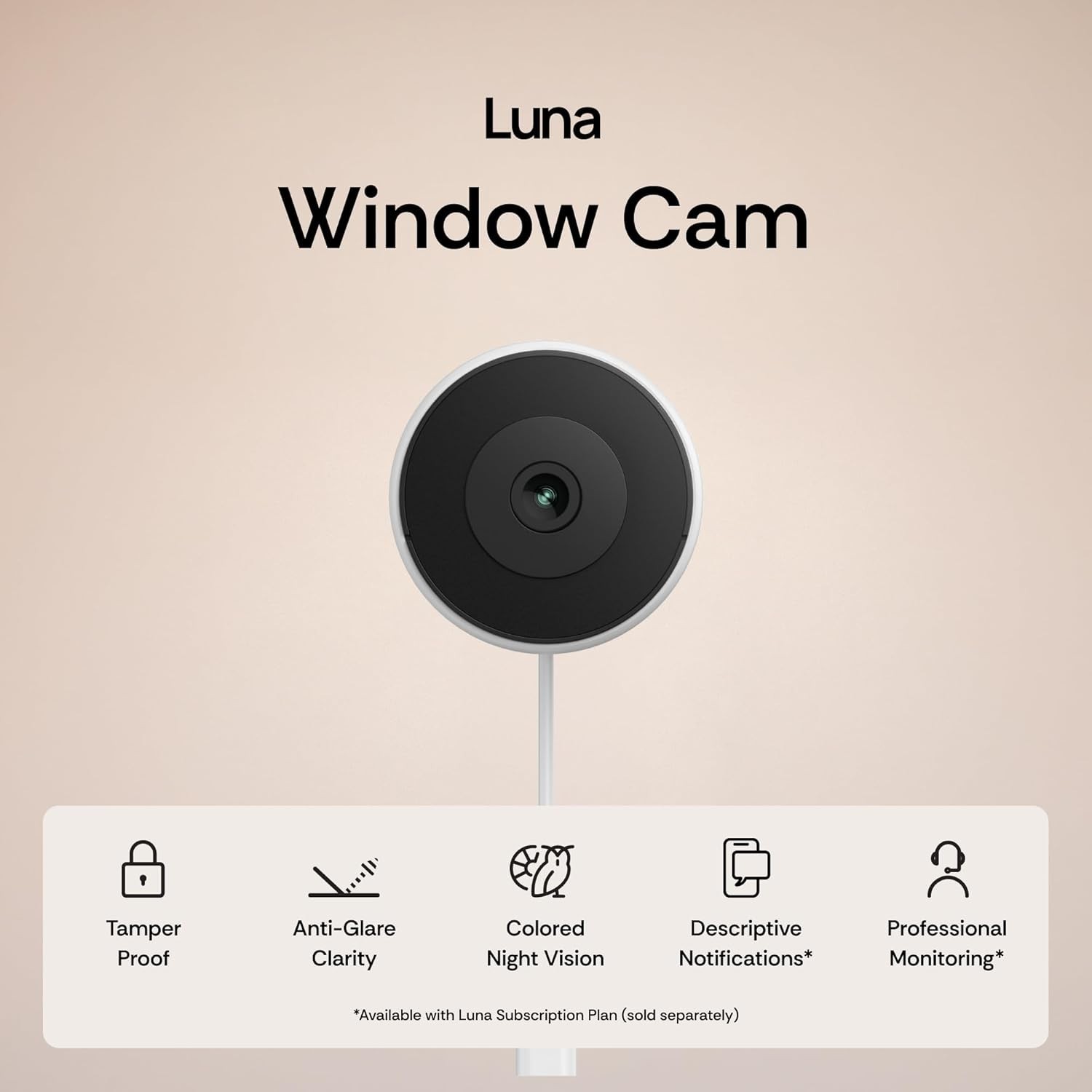 Luna 2K Window Security Camera with Smart AI Alerts & Quick Peel-and-Stick Mount