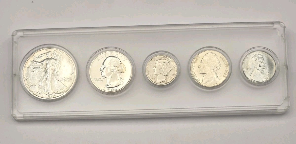 1943 US Silver Mint Set 50c 25c 10c 5c 1c Capital Holder
