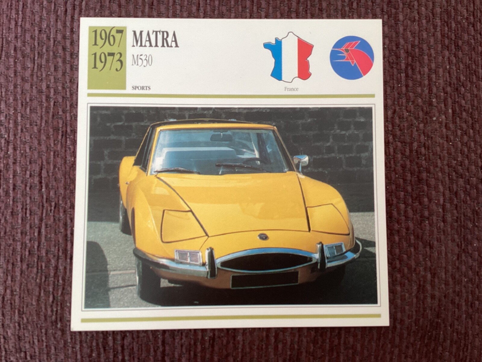 Matra, M530,  , 1967-73,  Sports Class Car, France, Collectors Card