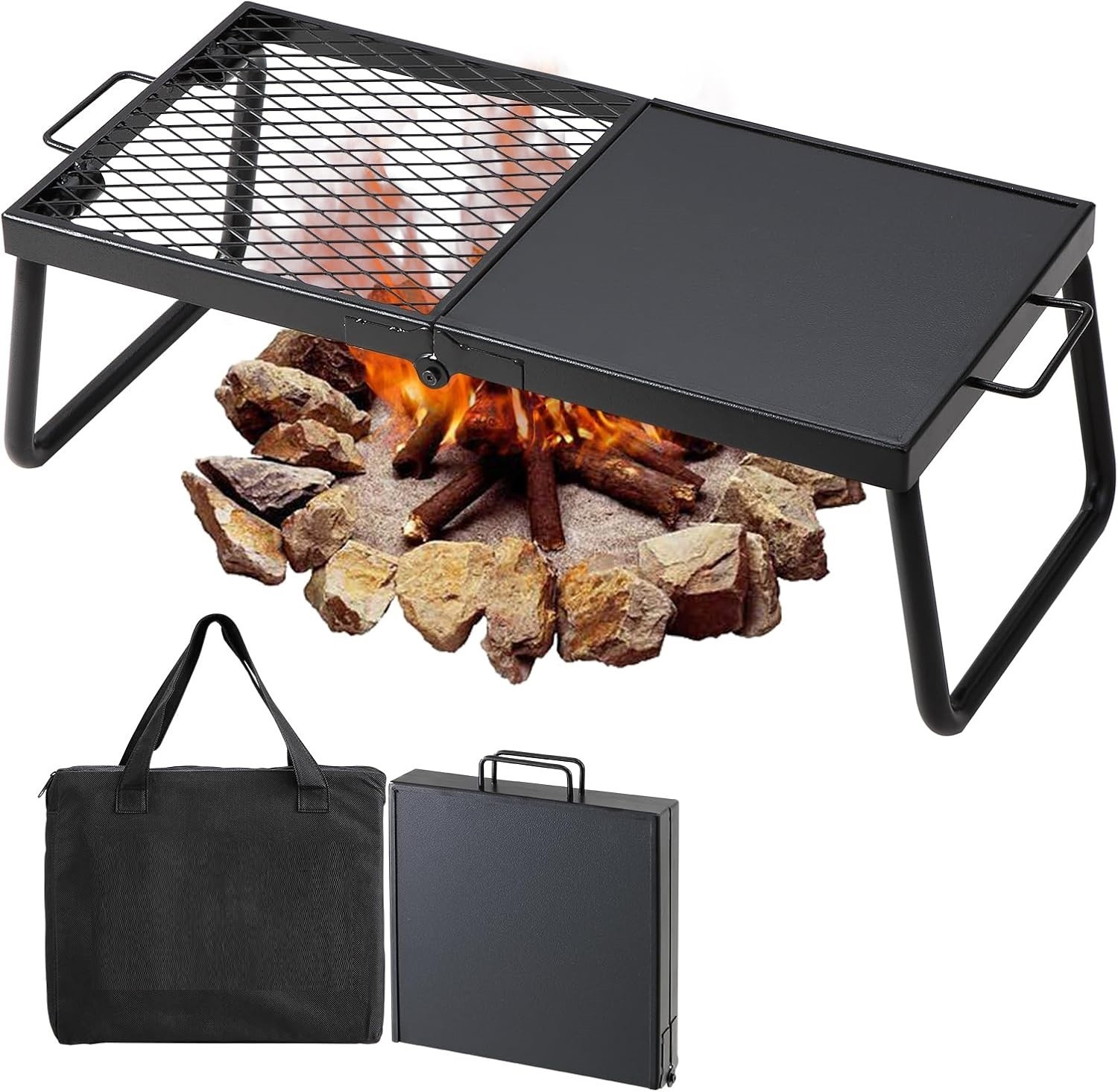 Parrilla Plegable Portátil Ligera 22.4   Acero con Patas Bolsa Camping Viajes