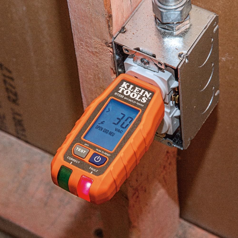 Klein Tools GFCI Receptacle Tester with Backlit LCD & Auto-Hold Function - 120V
