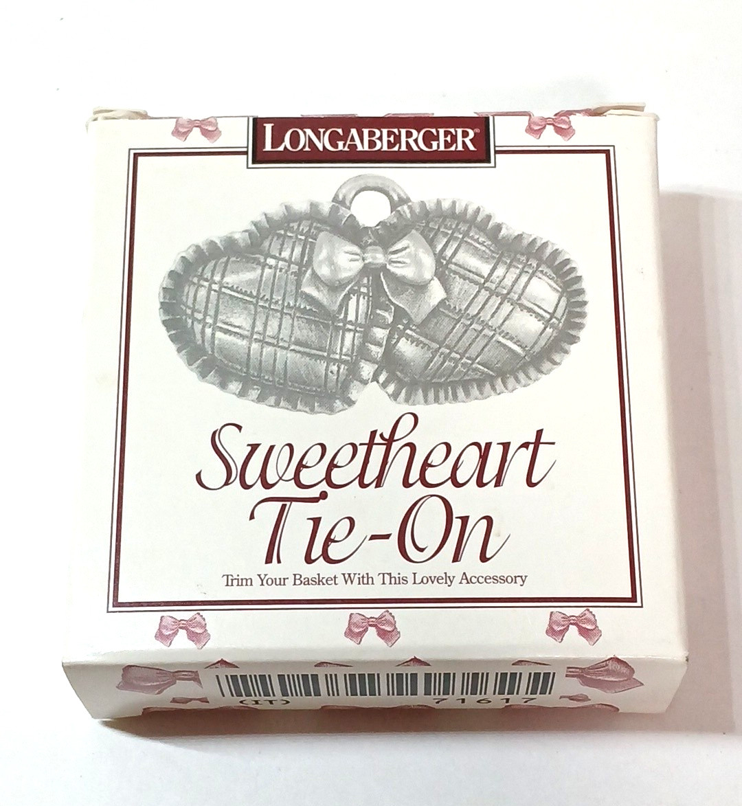 Longaberger  1997 Sweetheart Basket Tie-On - Pewter Double Heart NIB New