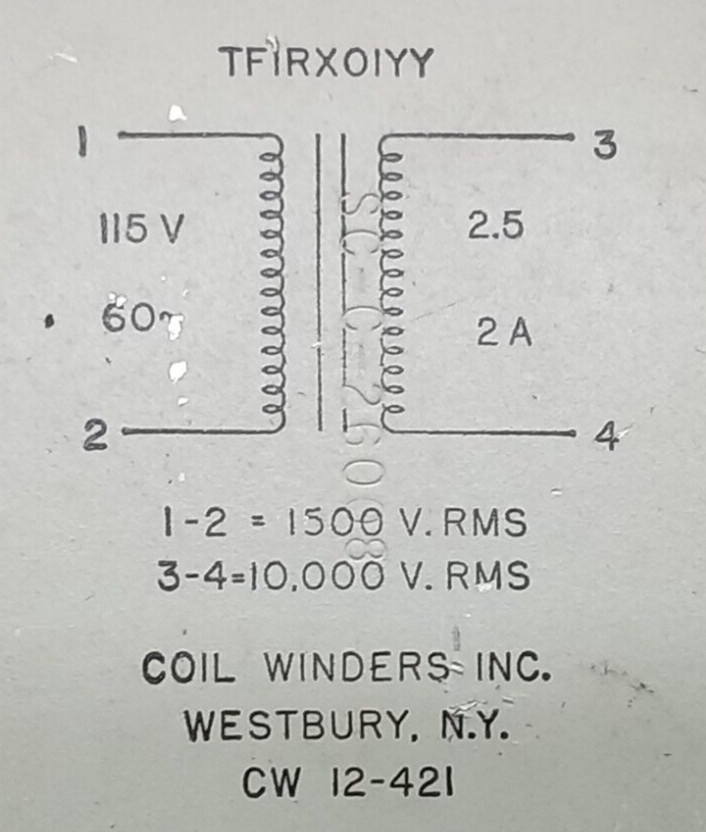 1 NOS   Filament Transformer 115V  PRI  /   2.5V @ 2A