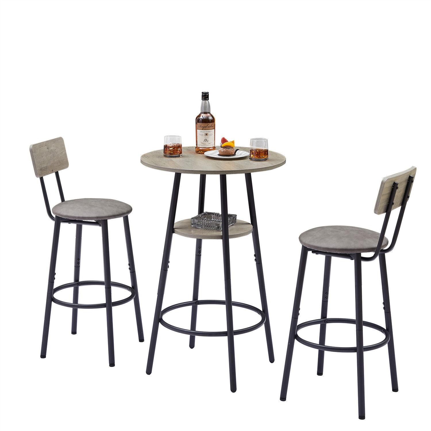3 Piece Bar Table Set Counter Height Kitchen Pub Table w/ 2 Upholstered Stool US