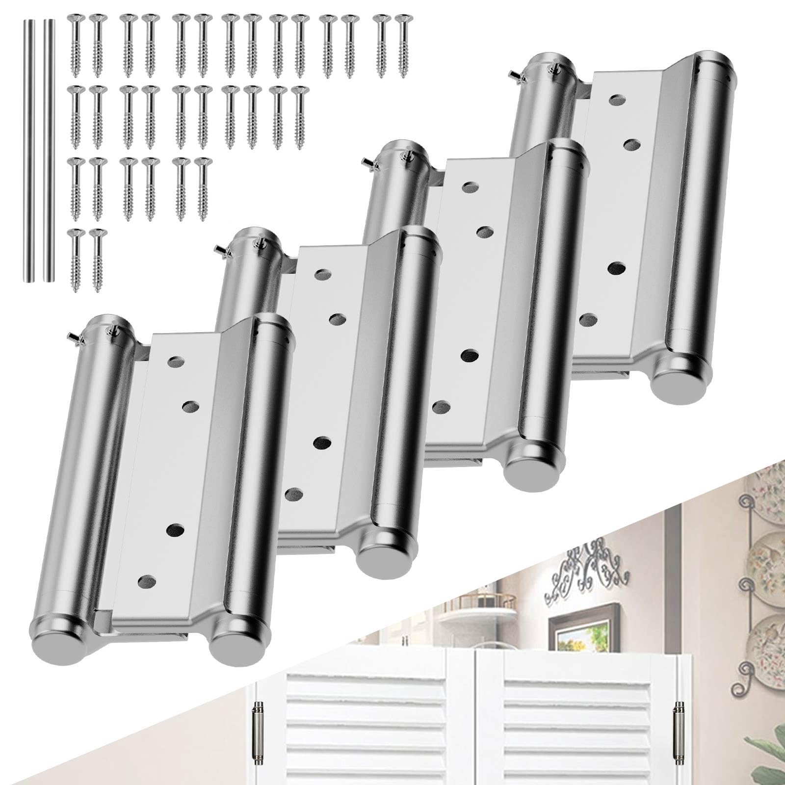 6" Stainless Steel Double Action Spring Hinges for Cafe & Salon Doors (4-Pack)