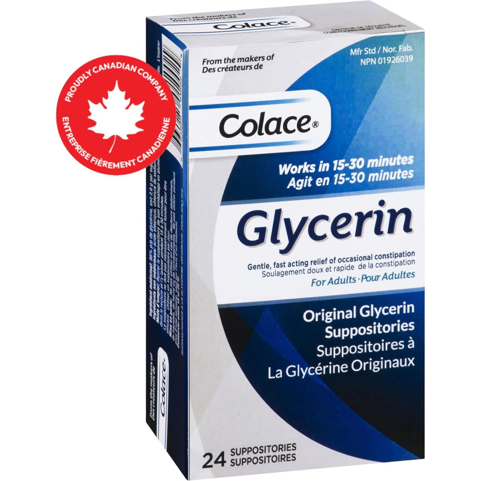Colace Glycerin Suppositories Adult 24 Count
