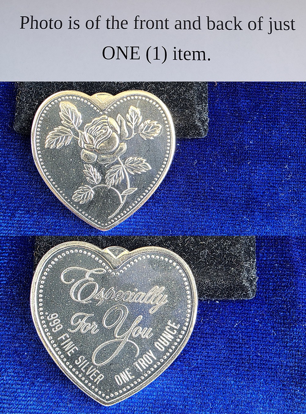 Valentine's Heart Rose Especially For You 1 Troy Oz 999 Fine Silver Round