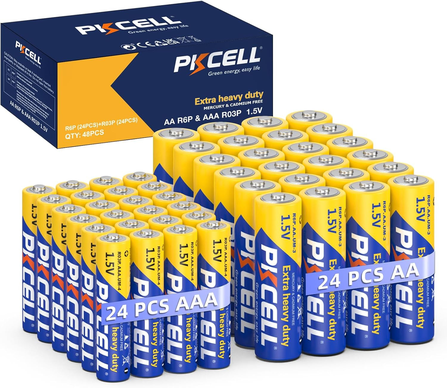 (AA AAA Combo 48) Batteries 1.5V 24x AAA & 24x AA  Zinc Carbon for Toys Remotes
