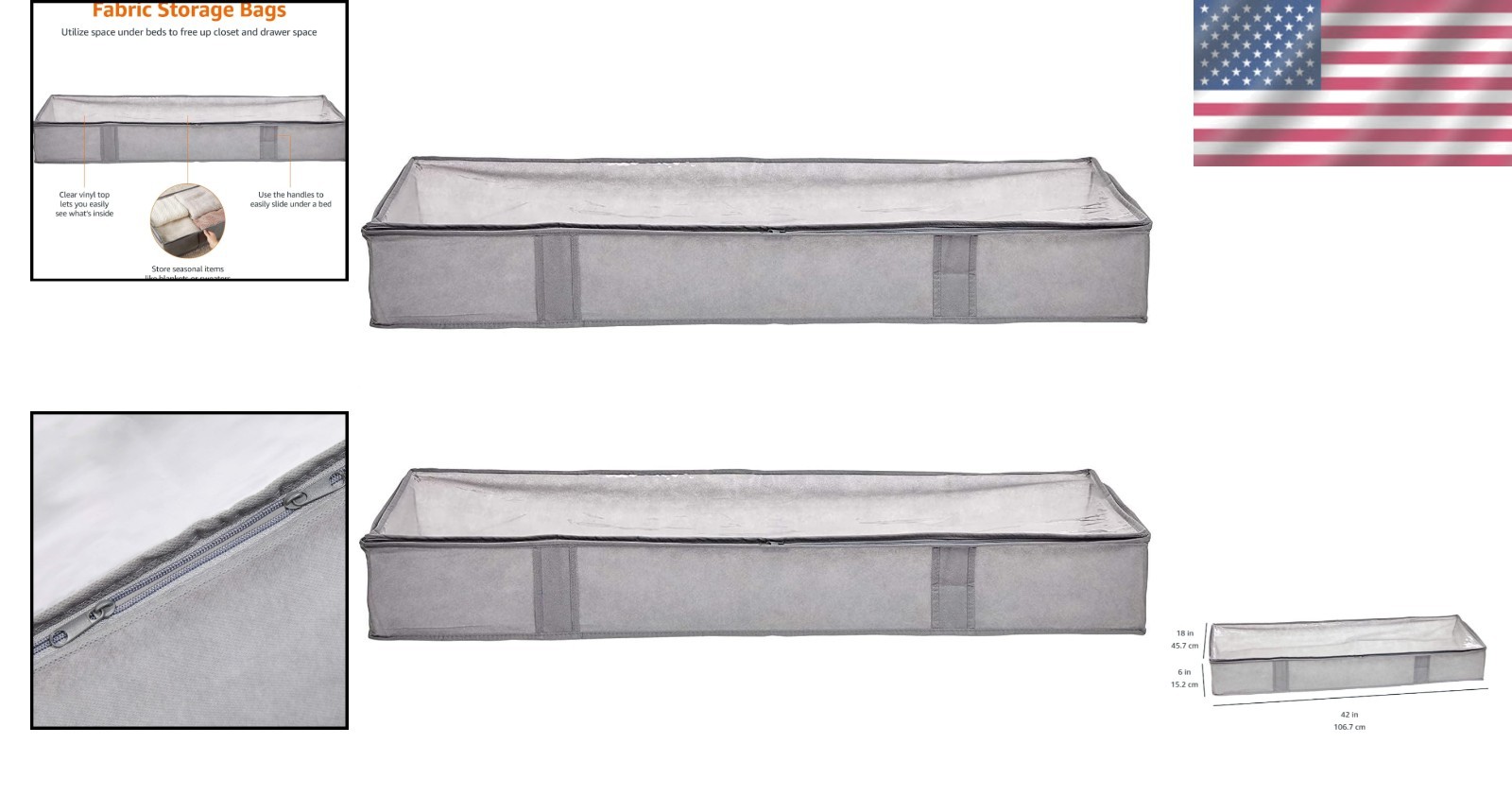 Versatile Fabric Under Bed Storage Containers with Zipper Closure - 2-Pack, Gray