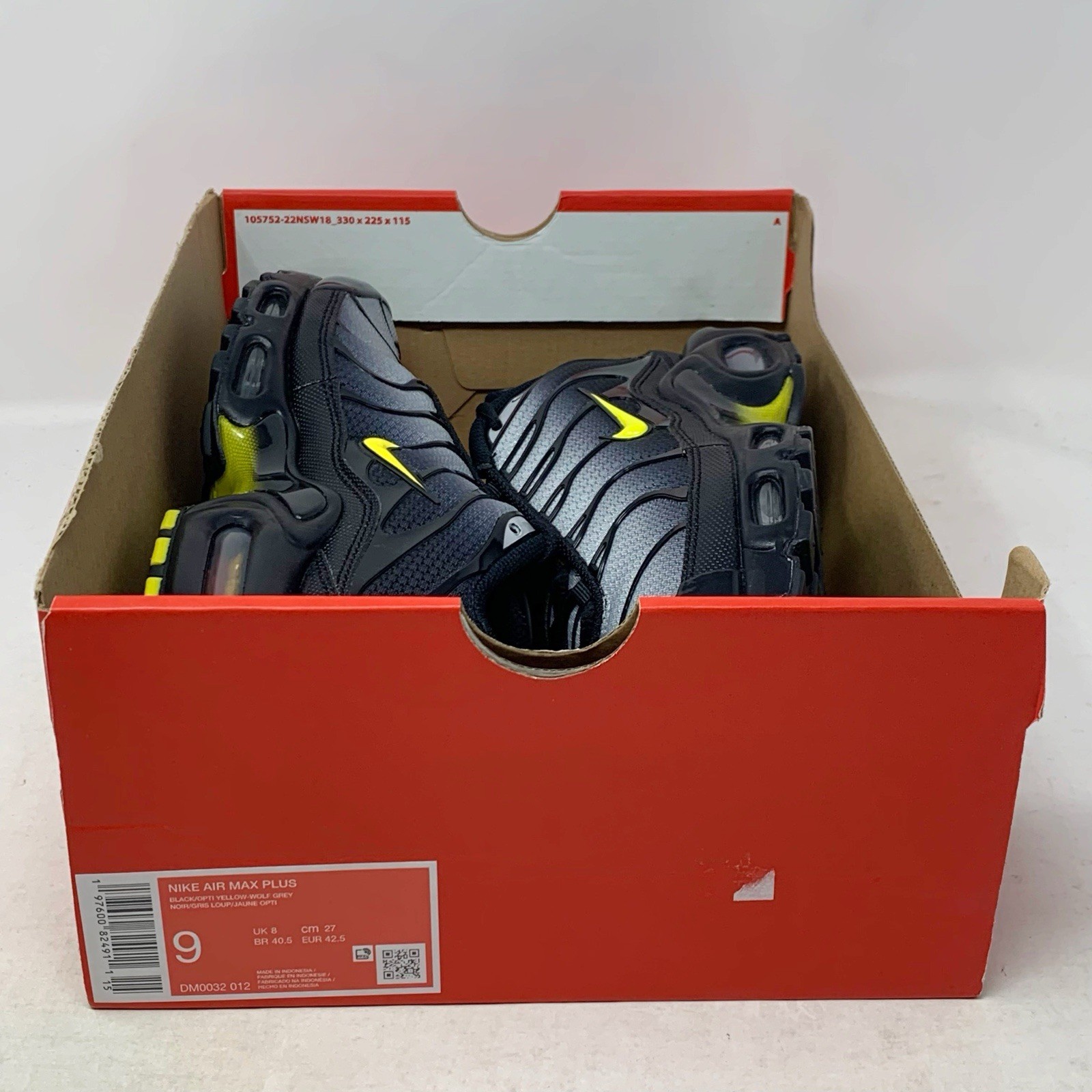 Nike Air Max Plus 'Yellow Shadow' Faded Black Sneakers, Size 9 BNIB DM0032-012
