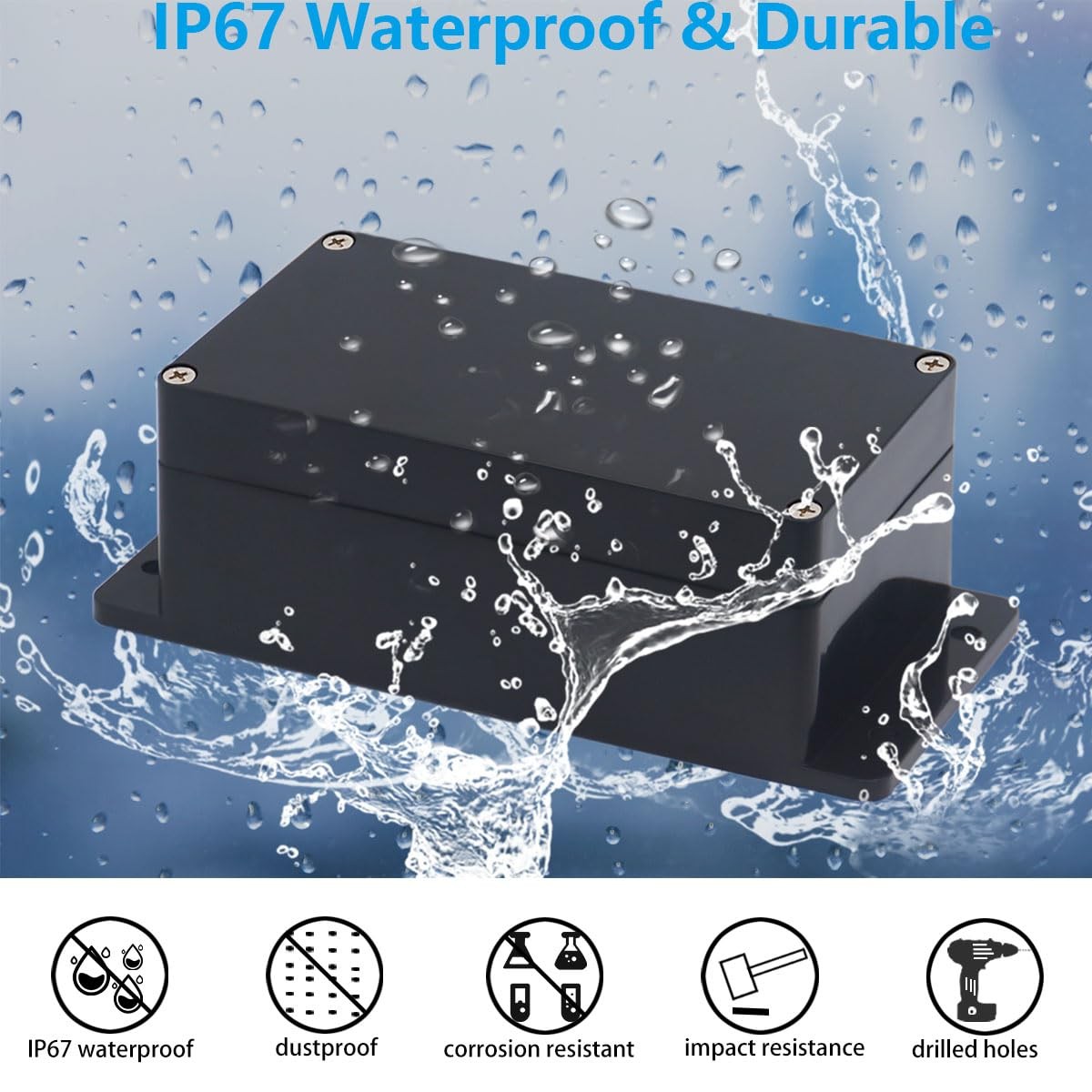 IP67 Waterproof Junction Box Outdoor Electrical Project Box ABS Black Enclosure