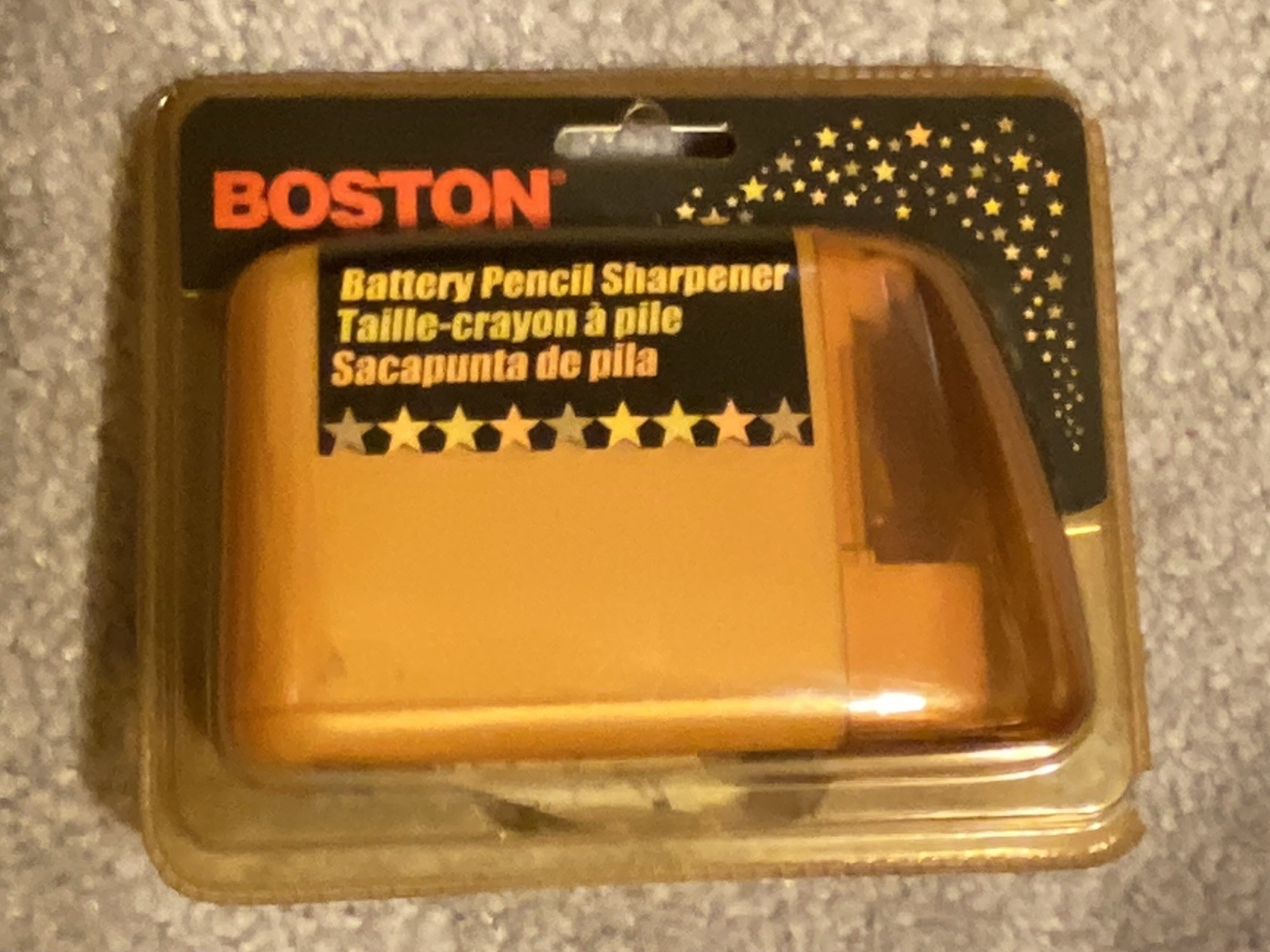 Vtg BOSTON Battery Pencil Sharpener NOS NIB TWT New MCM Yellow 2000 Rare