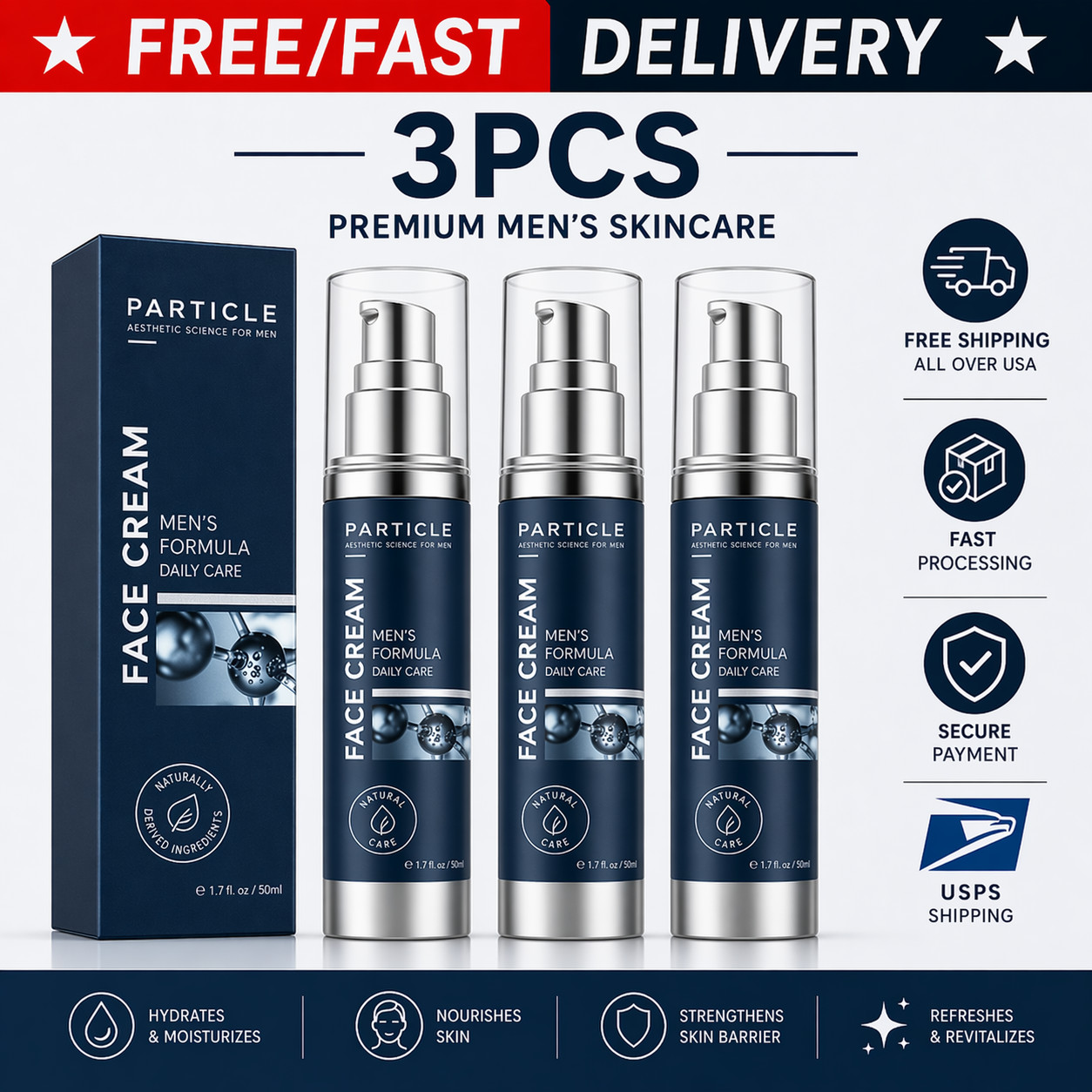 3X Particle Face Cream Men 6 in 1 Anti-Aging Cream Fights Eye Bags Dark Spots US