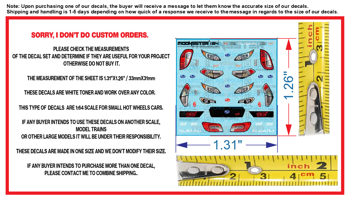 White Toner 1/64 Water Slide Decal Set Subaru WRX Impreza STi For Hot Wheels