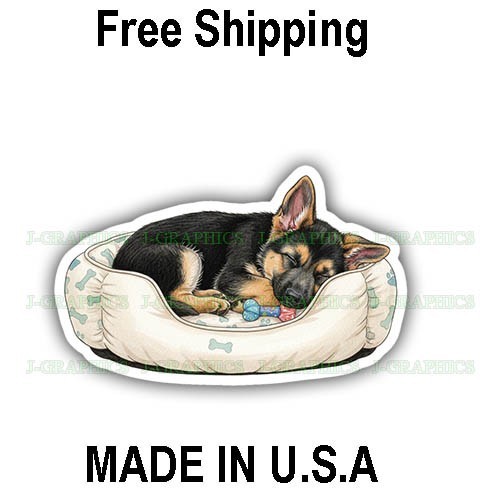 German Shepherd Puppy Dog Sleeping Bed Playful Vinyl Decal Sticker Funny Pet A