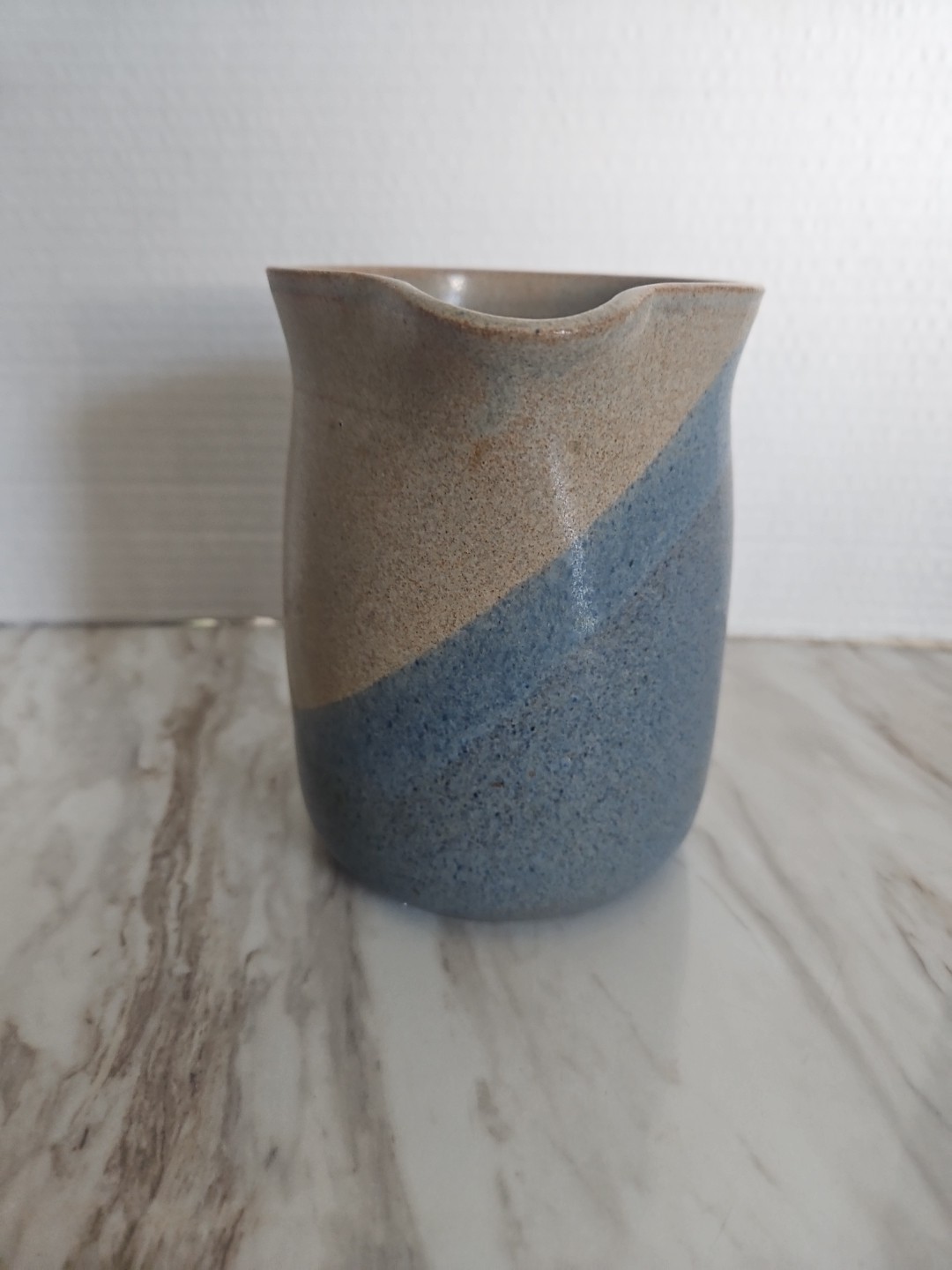 J. Scherb Art Studio Pottery Pitcher Blue Accent Signed 1990