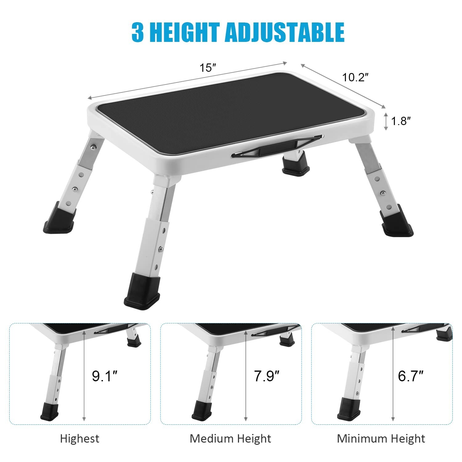 Height-Adjustable Folding Step Stool, Non-Slip Platform, 330 Lbs Capacity, Home