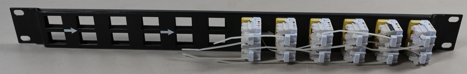 Hellermann Tyton 24 port Keystone Jack Panel w/ 12 Cat 5e Inline Couplers