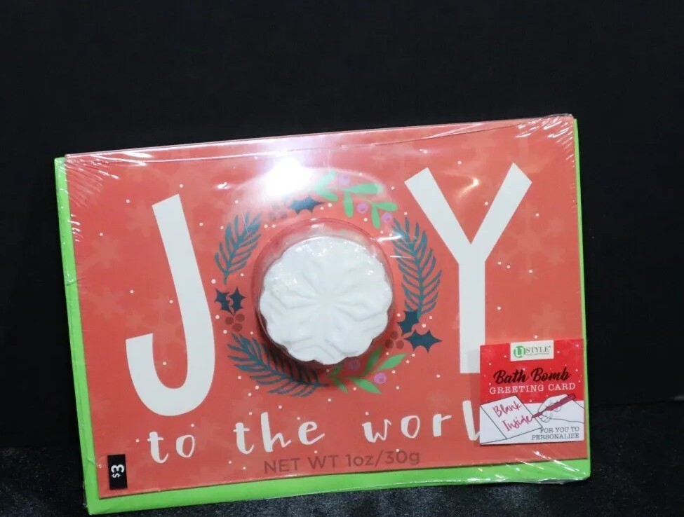 Christmas Cards With Bath Bomb-Joy To The World! Stocking Stuffer, Office Gift