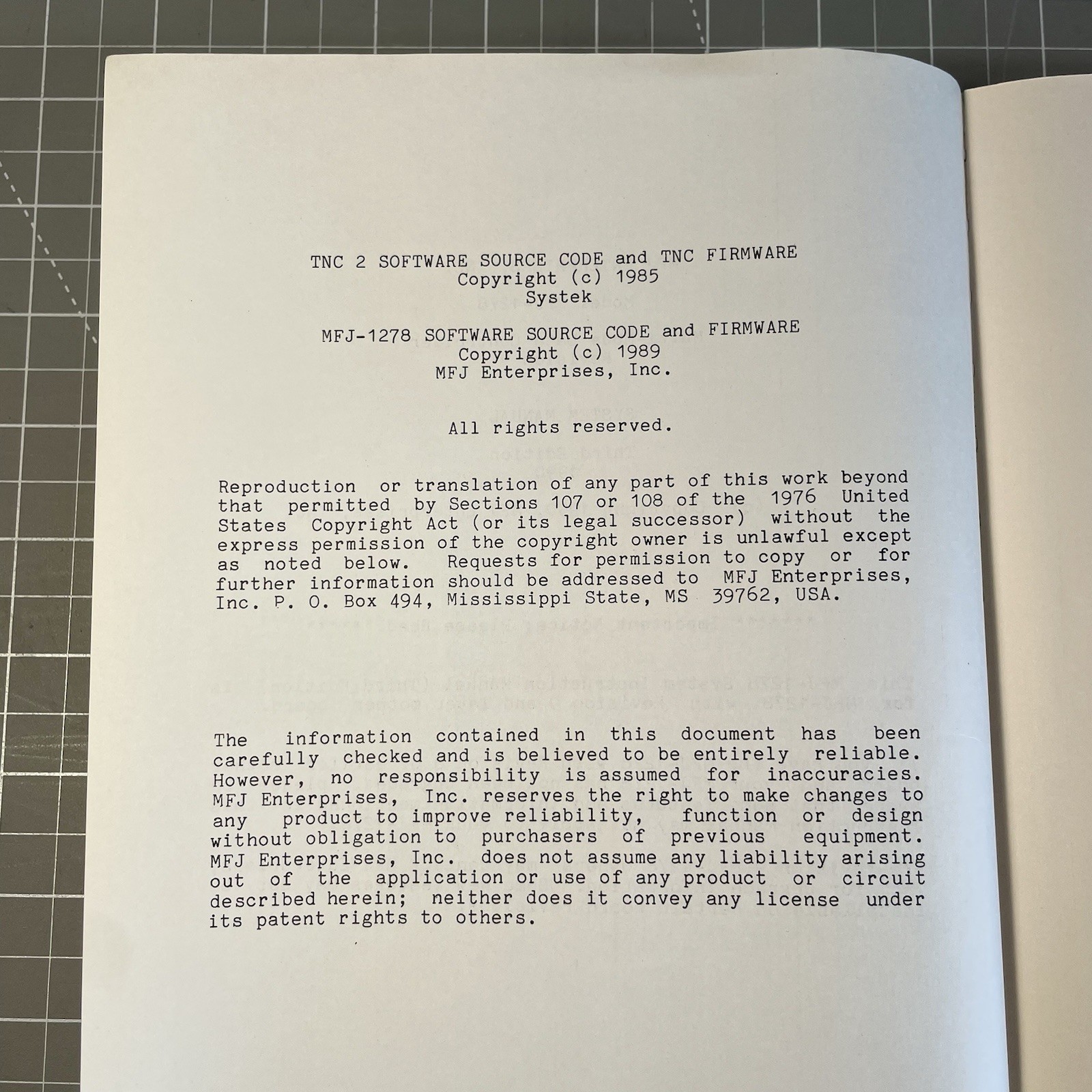 VTG 1990 MFJ-1278/MFJ-1278T Multi-Mode Data Controller Manual