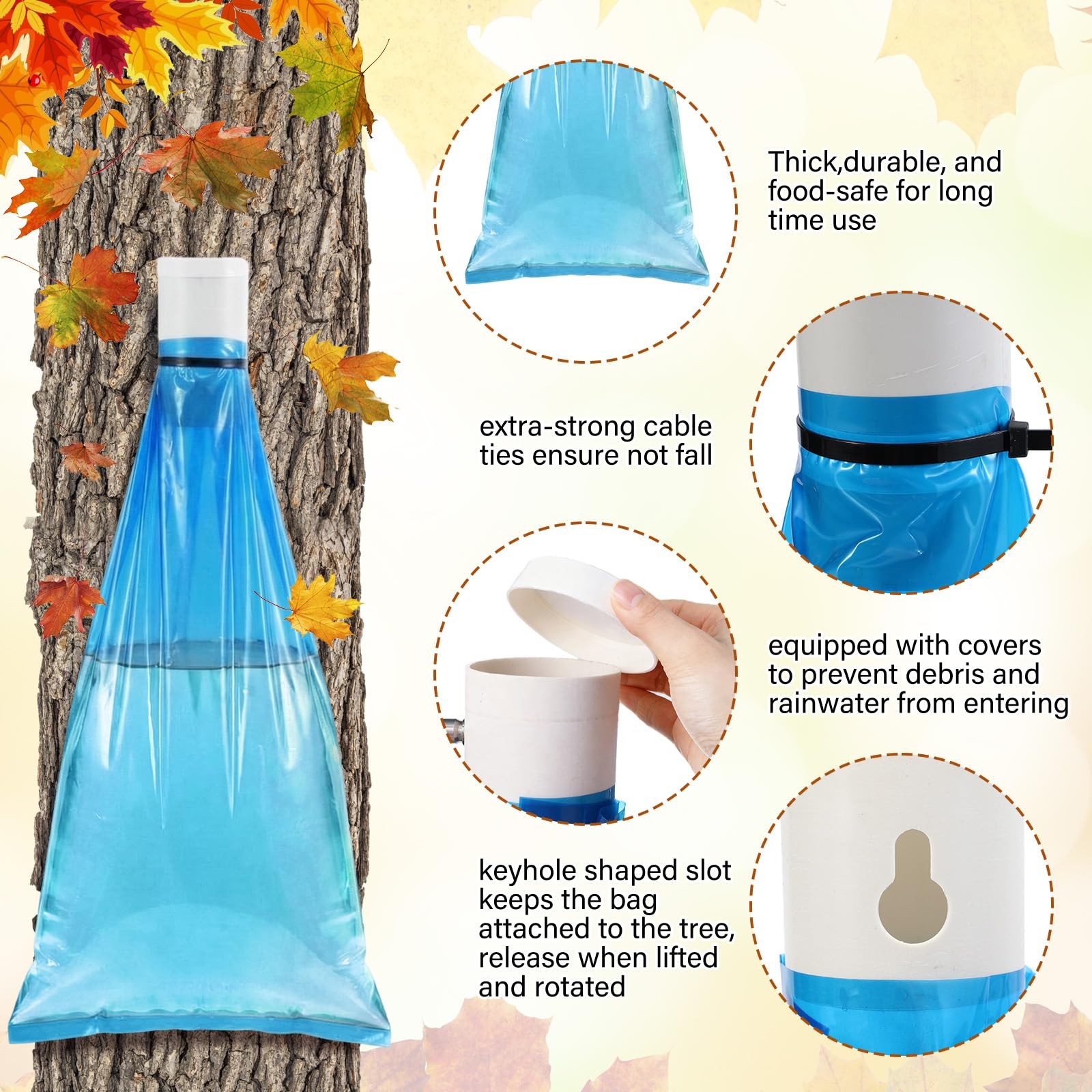 PullCrease 6 Maple Syrup Tapping Kit PVC Maple Sap Sack Holder, 3 Gallon Coll...