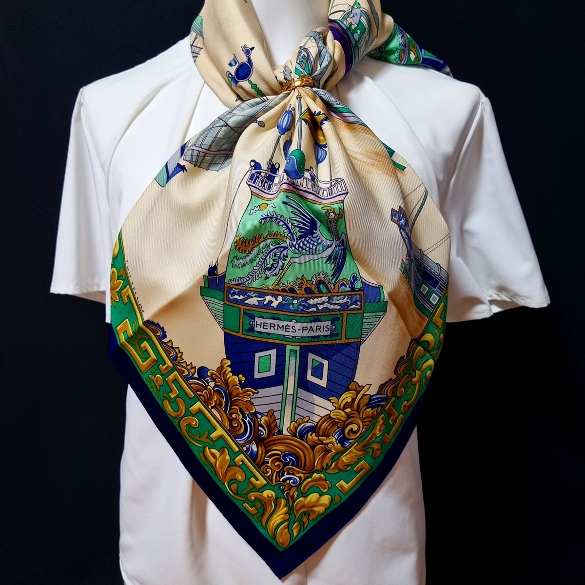 RARE VINTAGE HERMES Silk Scarf "Junques et Sampans" Carre 90