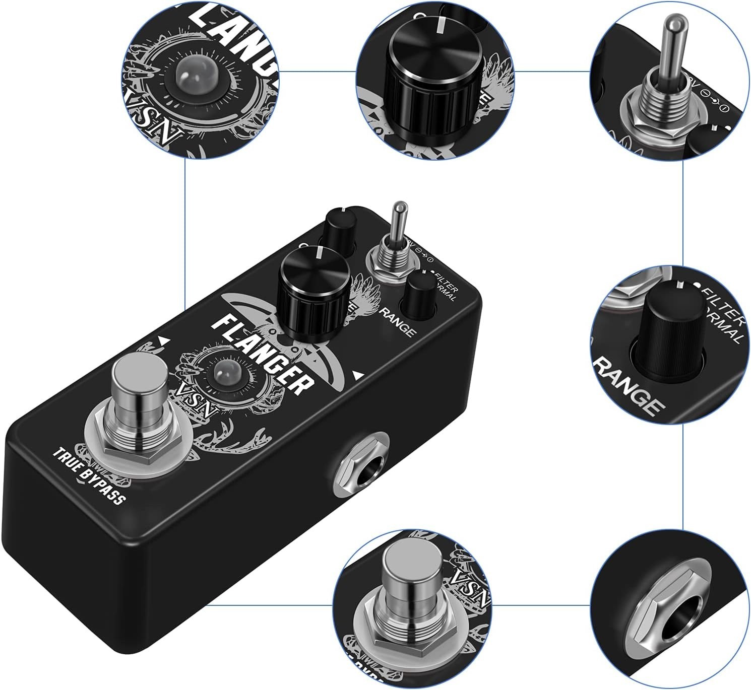 Classic Metallic Flanger Effects Pedal for Guitar - Lightweight, User-Friendly