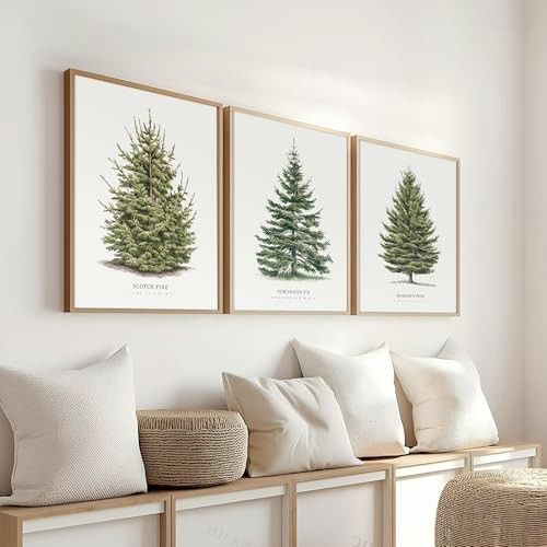 4Pcs Vintage Christmas Tree Wall Art, Artful 4 Pine Tree Botanical Prints,