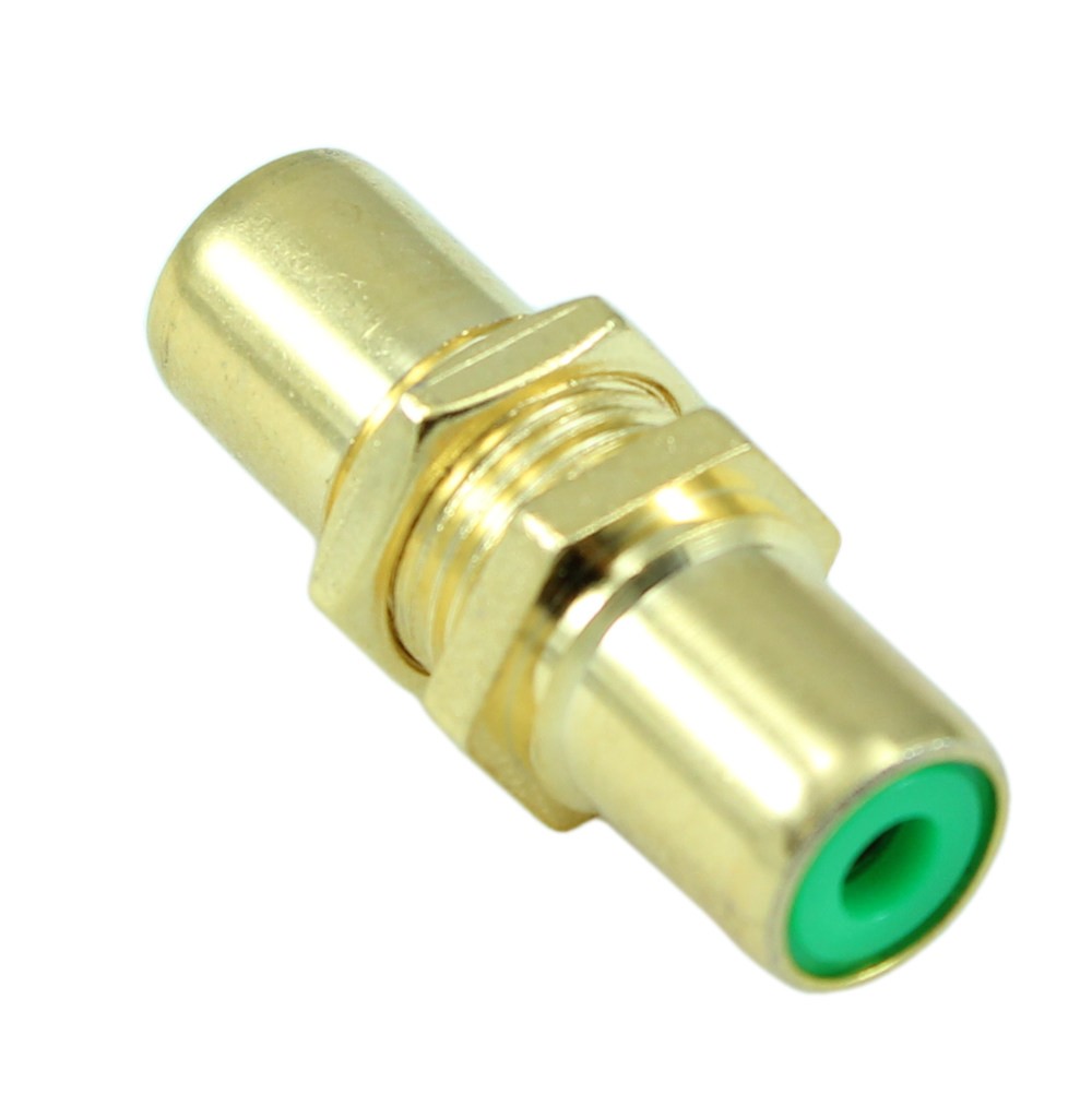 RCA Coupler or Panel Mount Connector  Gold Plated  Green
