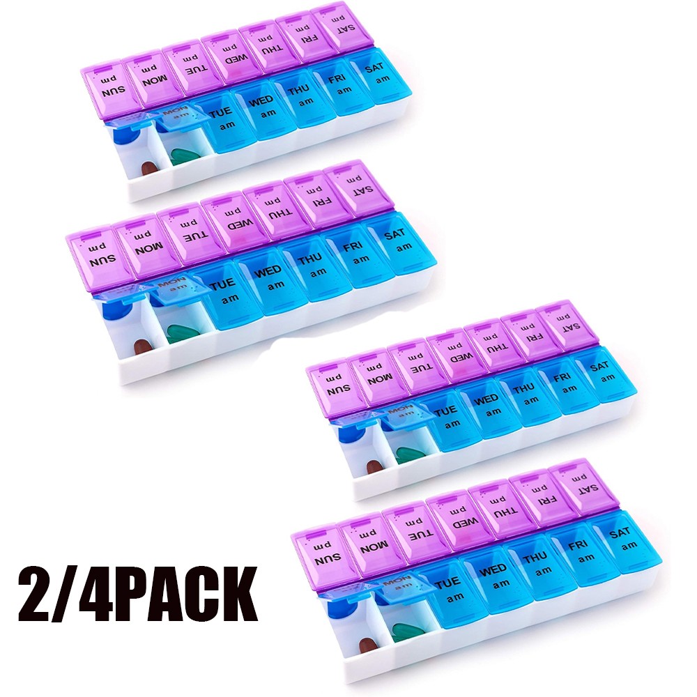 Weekly Pill Box Organizer 7 Day Medicine Storage Case 2 Times a Day Daily AM PM