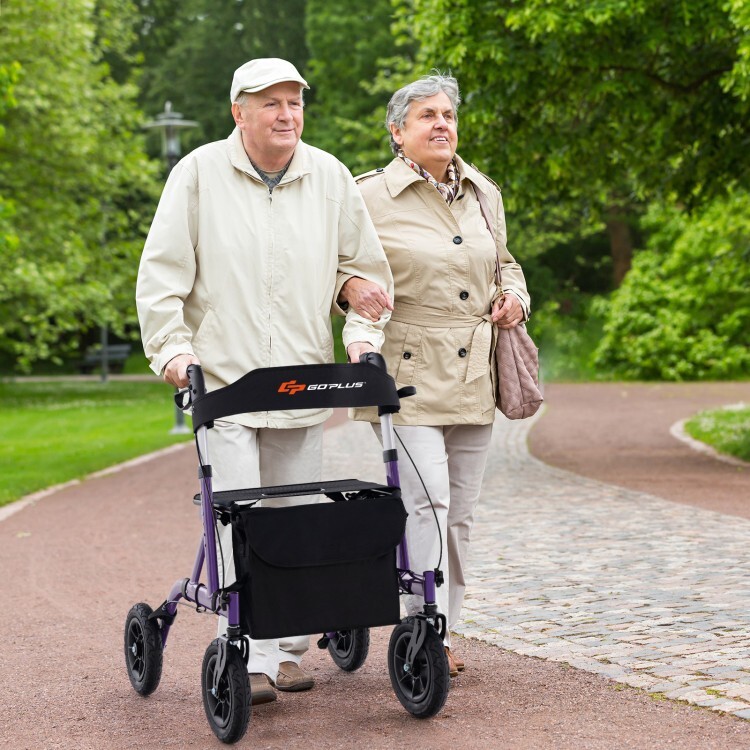 6 Level Adjustable Portable Foldable Senior Rollator Walker w/ Comfortable Seat