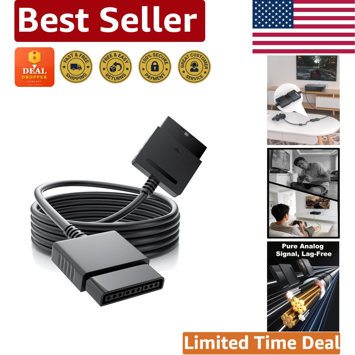 6ft Wired Extension Cord for PS2/PS1 Controllers - Simple Plug-and-Play Design
