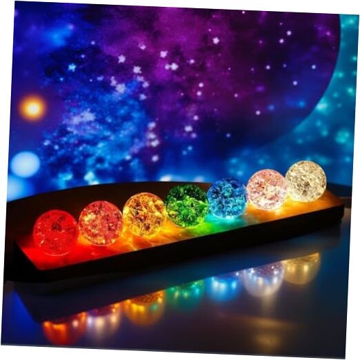 40mm 7 Colors Ice Cracked Glass Crystal Chakra Balls with LED Wooden Modern