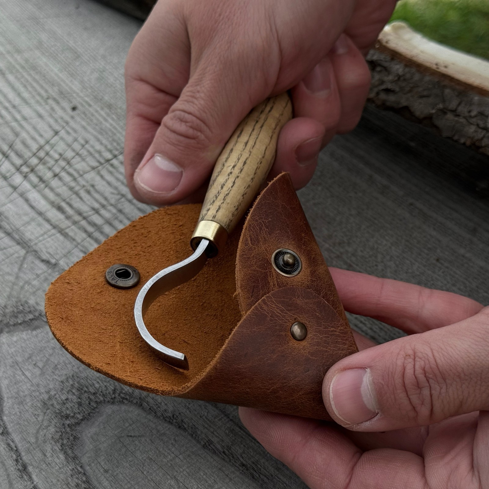Hand-Forged Hook Knife Carbon Steel Blade Ash Handle Leather Sheath Gift.