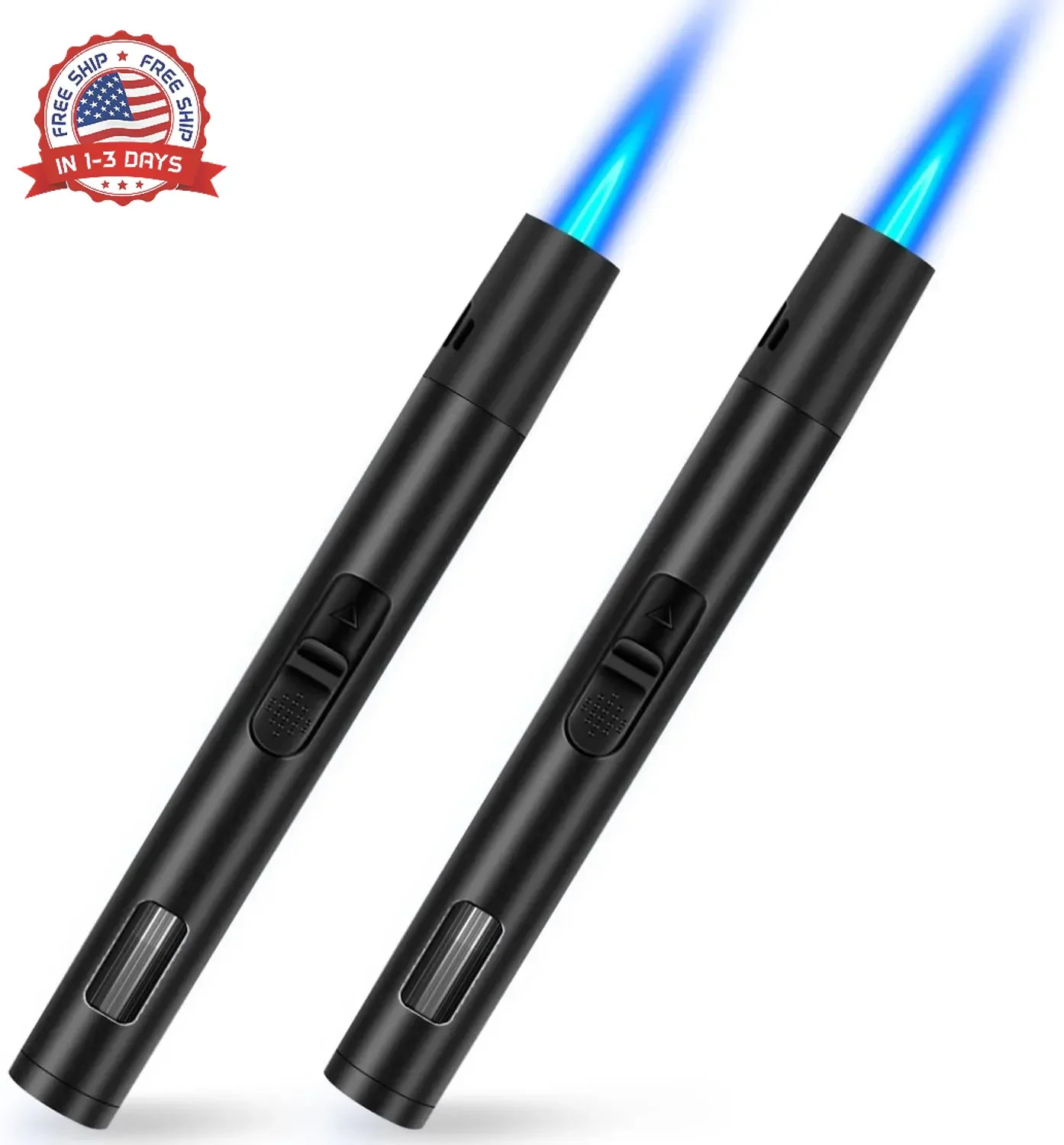 2 Pack Refillable Windproof Torch Lighters Adjustable Jet Flame for BBQ Camping