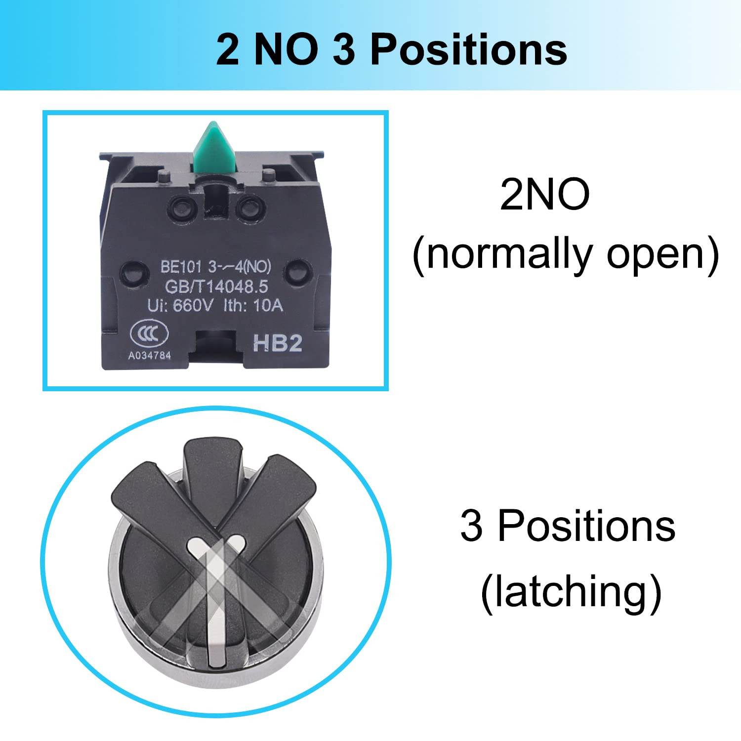 2 Pack 22Mm 3 Position Maintained Selector Switch, 2NO 10A 440V Latching