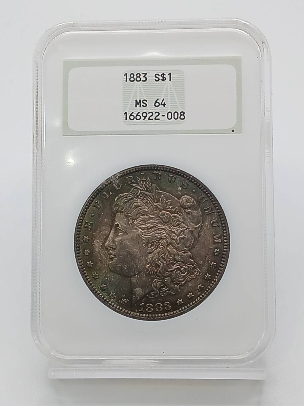 1883 Morgan Silver Dollar NGC MS-64 Soap Box Holder Lovely Toning