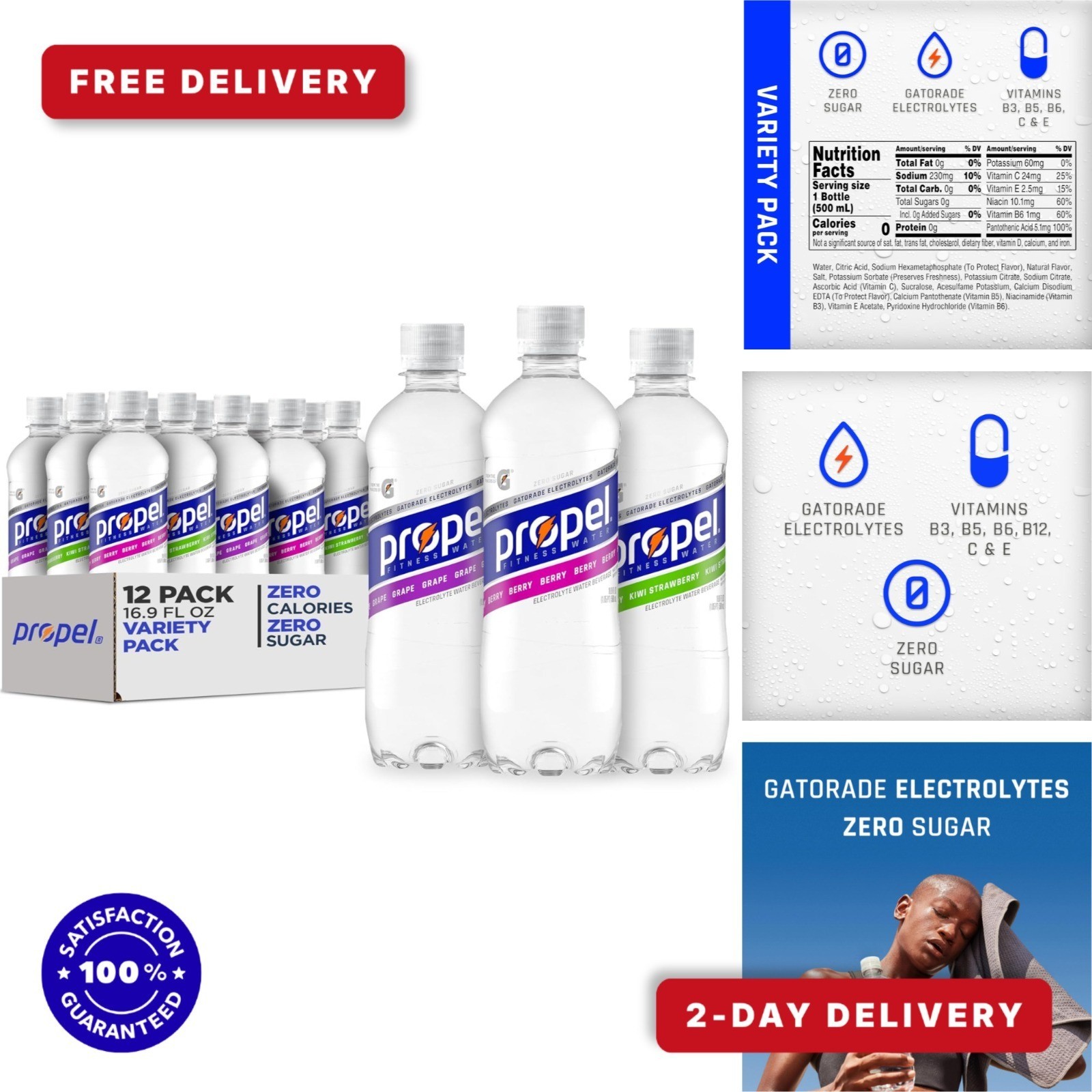 Propel Electrolyte Enhanced Water - 3 Flavor Variety Pack - 12 Bottles