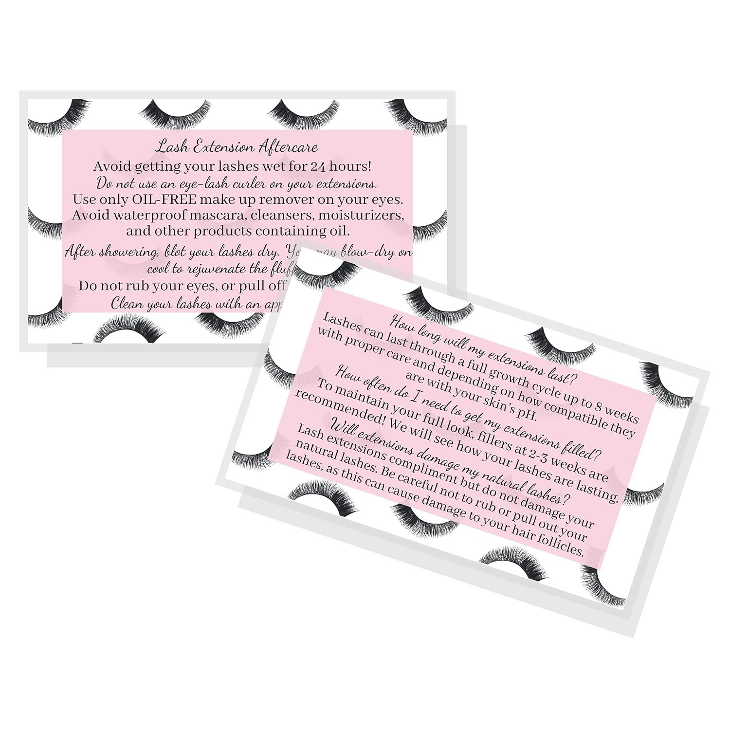 Lash Extension Aftercare Cards | 50 Pack | Eyelash Extension Supplies | Lash Pri