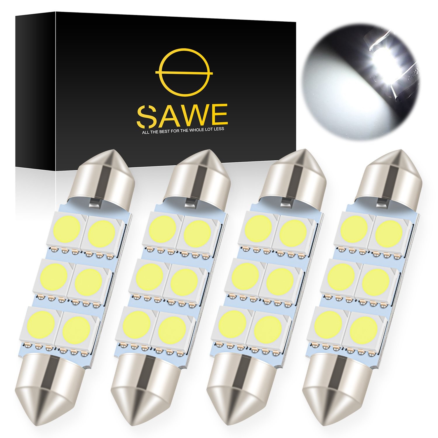 4 x 41mm 42mm 6SMD LED Dome Map Interior Light Bulbs 578 211-2 212-2 6000K White