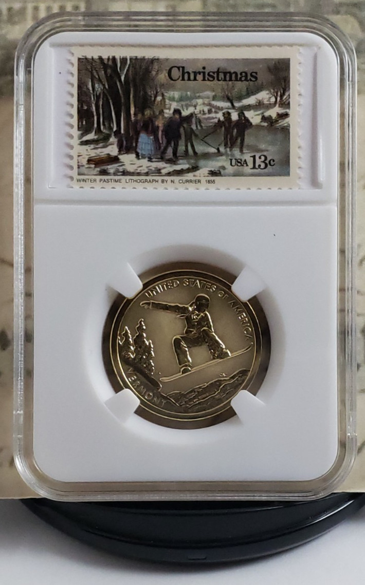 2022-S AIS "VT Snowboarding" Reverse Proof with US Stamps - Nice! W1