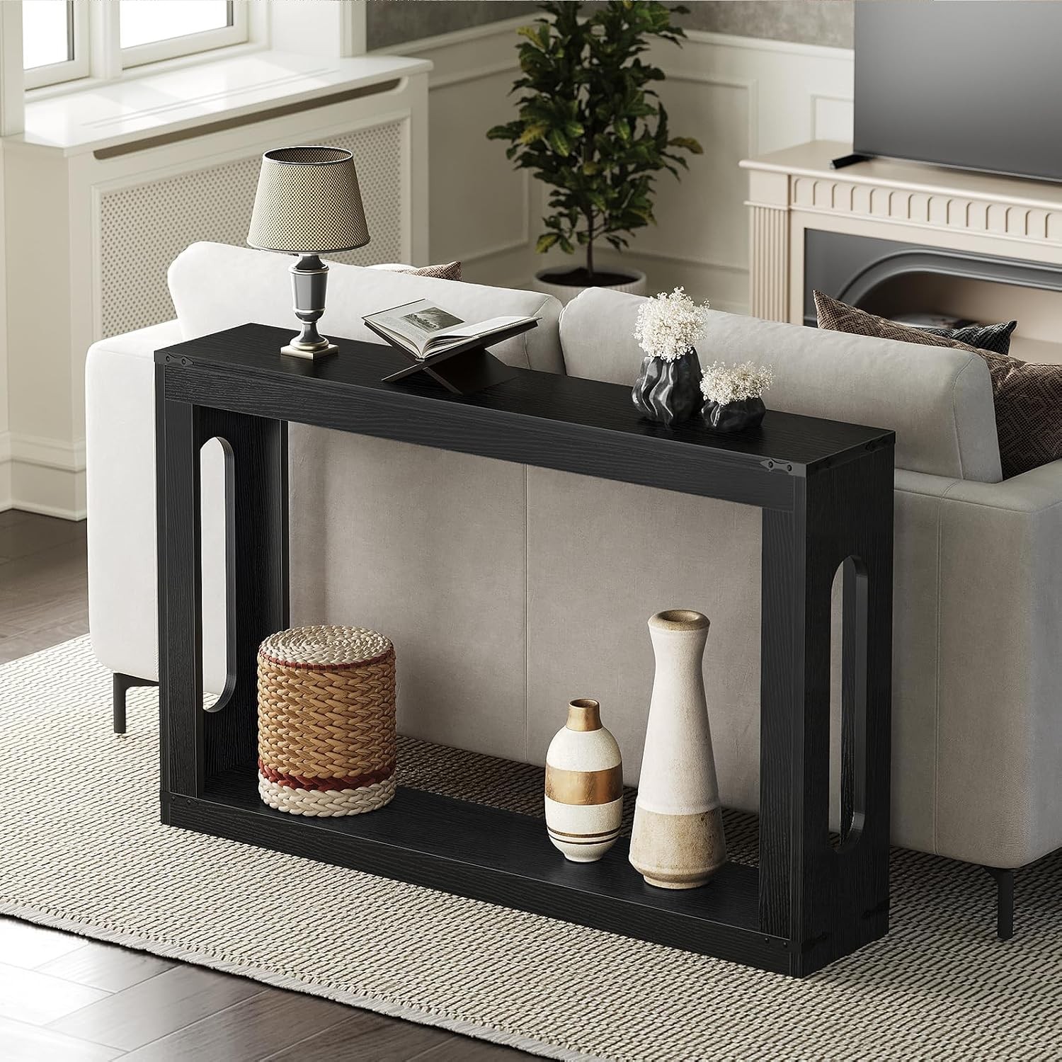 Farmhouse Console Table 47.2 Inches Wooden Sofa Table Behind Couch Table with