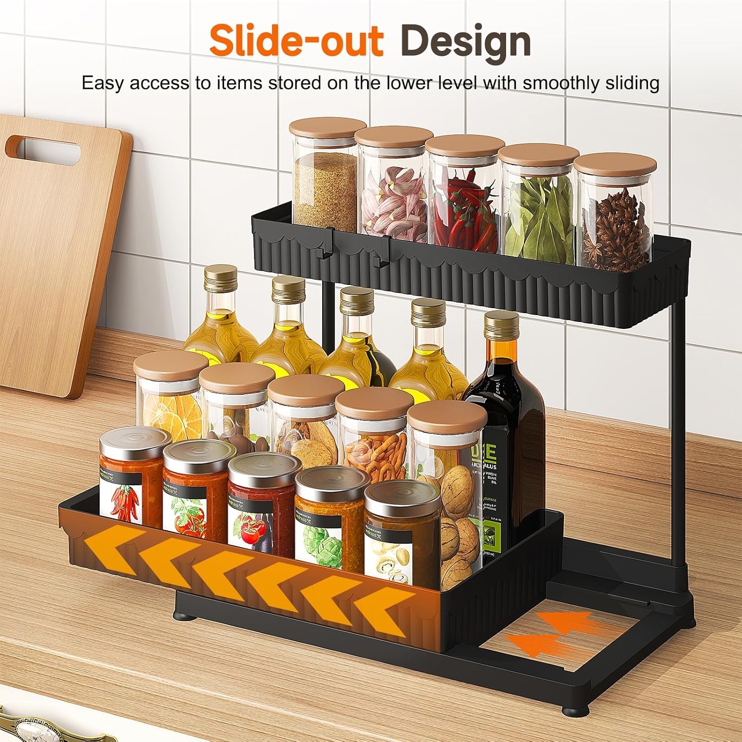 3 Pack Multi-Purpose Pull-Out Storage Organizers, 2-Tier L-Shaped Under