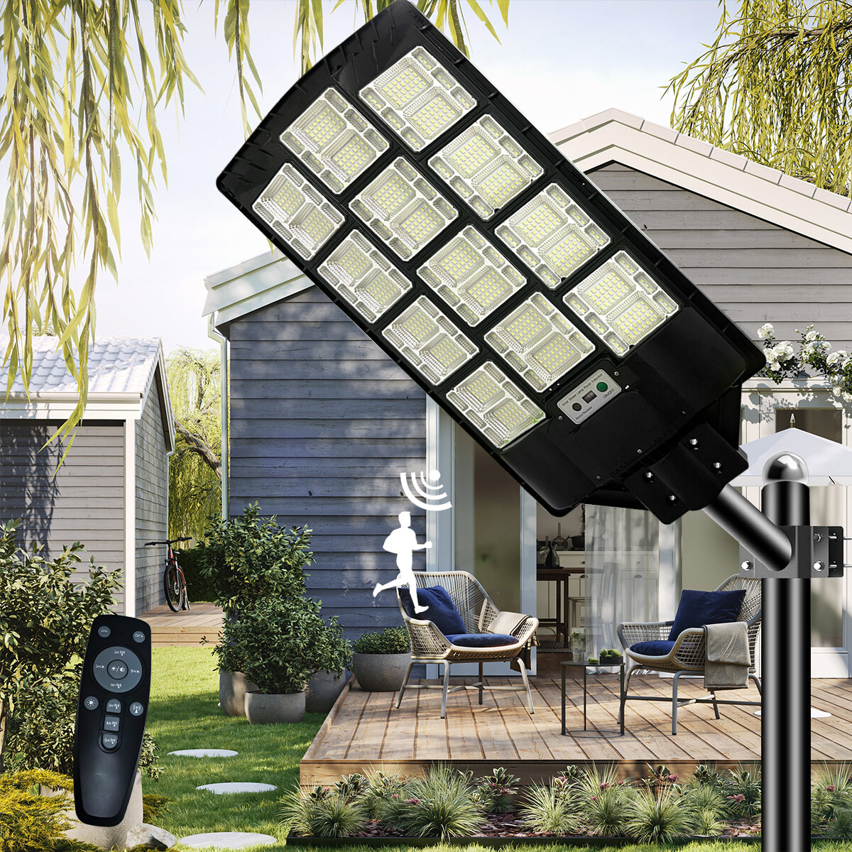 Solar Street Light 1500W Dusk to Dawn Parking Lot Lights Outdoor Commercial+Pole